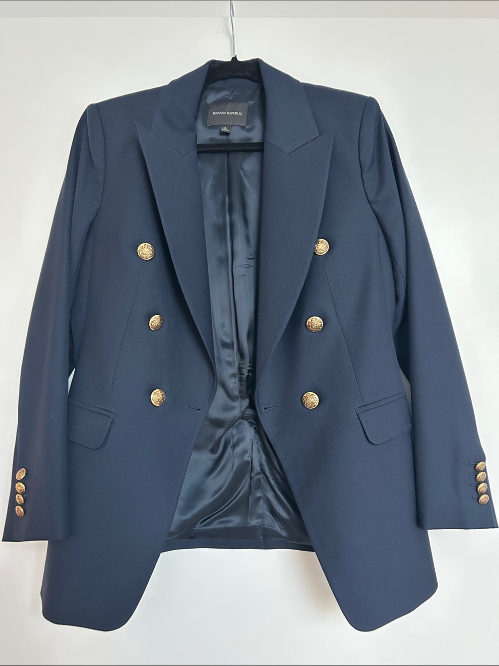 Banana Republic Navy Double-Breasted Blazer with Gold-Tone Buttons